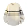 Tricô de Alta Qualidade 2026 Novo Bloco de Cores Retrô Listrado Gola Redonda para Homens e Mulheres, Outono/Inverno Textura Tridimensional Espessada