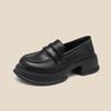 Mocassins de Sola Grossa Estilo Coreano para Mulheres 2024 Novos Sapatos de Couro Pequenos de Salto Grosso Moda Casual Versátil Ninho Sapatos Femininos
