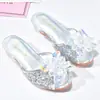 Zapatos de Plata con Cristales para Niñas Verano Pantuflas de Tacón Alto Infantiles Atuendo de Moda Elegante Zapatos de Princesa Sandalias Antideslizantes