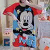 Bata de Noche para Mujer Verano Delgada de Manga Corta Nuevo Estilo Popular en Línea Pijama Dibujos Animados Lindo Vestido de Mujer Holgado Ropa para el Hogar
