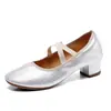 Sapatos de dança quadrada para adultos, sapatos de dança latina de salto médio e sola macia, sapatos de dança femininos, sapatos de dança de performance em lona e couro macio
