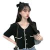 Cardigan de Punto Retro Estilo Francés Transfronterizo Socialité Suave Cuello en V Delgado Manga Corta Top Corto Camiseta Fina para Mujer