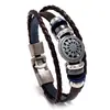 Pulsera de Cuero Tejida a Mano Nueva de Gran Venta Transfronteriza Anillo de Aleación Personalizado Creativo Decoración Pulsera Estilo Retro