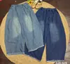Colección Primavera 2026 Jeans Vintage Desgastados de Cintura Elástica para Mujer Pantalones Rectos de Pierna Ancha con Parches