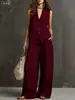 Ropa de Verano Transfronteriza Europea y Americana para Mujer 2026, Conjunto de Lino Estilo Perezoso, Chaleco sin Mangas + Pantalones de Pierna Ancha, Suave y Elegante