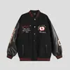 Chaqueta de Béisbol Bordada con Manzana de Marea Nacional Americana para Hombre y Mujer Diseño Retro de Bloques de Color Sentido del Diseño Nicho Holgada Casual Chaqueta Abrigo