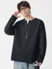 Ropa para Hombre Fengshe / Sudadera de Cuello Redondo para Hombre, Nueva de Primavera y Otoño, Manga Larga, Falso Dos Piezas, Cuello en V, Holgada, Estilo Japonés, Camiseta Base para Pareja