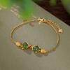 Pulsera de plata de ley S925 bañada en oro con jaspe hetiano natural y personalidad retro de zorro, elegante pulsera para mujer