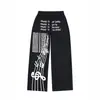 Pantalones deportivos para hombre de estilo retro americano con estampado de letras en azul marino, cintura elástica, corte holgado, pierna recta ancha y caída, pantalones deportivos