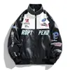 Nueva chaqueta de motocicleta para hombre de otoño e invierno, chaqueta de cuero PU con bloques de color bordados, estilo de celebridad de alta calidad