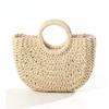 Bolsa de palha semicírculo portátil fresca nova cor sólida cesta de vegetais de mão bolsa trançada bolsa de praia de férias bolsa feminina versátil