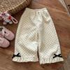 Pantalones Casuales de Otoño Nuevos para Niñas Sweet Little Sister Estilo Coreano Color Albaricoque Lunares Volantes Versátiles Rectos