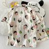 Fábrica de Origen Popular Cárdigan de Manga Corta para Mujer con Solapa Pijama Estampado de Dibujos Animados Creativo Algodón Nube Cómodo y Transpirable