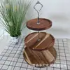 Soporte de Postre Europeo de Punto Estilo Bosque Doble Capa Triple Capa Plato para Pasteles Mesa de Postres de Madera Bandeja Decorativa Soporte para Pasteles y Postres