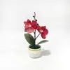 Item popular de comércio exterior: Planta em vaso de orquídea Phalaenopsis de 2 flores para decoração de quarto de hotel e casa de temporada, vaso espiral flor artificial planta verde mini bonsai