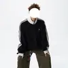 Moletom cardigã texturizado de listras verticais em patchwork bicolor para homens, jaqueta esportiva casual de primavera resistente com gola alta e corte solto