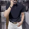 Camisa polo de manga corta lisa de seda helada para hombre, marca francesa de alta gama, corte entallado, diseño limpio, elástica, transpirable, camiseta casual
