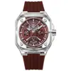 Relógio Masculino Transparente Moda Quadrado Vazado Fabricante Original Comércio Exterior High-End Casual Quartzo Silicone
