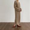 Suéter vestido simples com decote V 2023 feminino para usar por baixo, alongado, outono e inverno, camisa base versátil