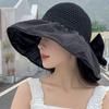 Moda simple seersucker sombrero de copa vacío femenino dulce moda sombrero de sol de ala ancha lazo hueco sombrero de pescador en stock