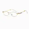 Gafas Pequeñas Ovaladas con Marco Metálico Incrustado de Diamantes Estilo Ins Gafas Transfronterizas Anti Luz Azul Gafas de Sol Lisas con Pedrería Modernas y a la Moda