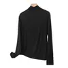 Camiseta de Manga Longa com Gola Alta Meia-Boca em Modal para Mulheres, Camada Base Sólida Fina de Verão, Blusa Solta Plus Size