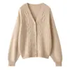 Cardigan de Tricô Retrô com Gola V Liso 100% Caxemira, 26 Anos de Vendas Quentes, Mostra Temperamento, Amigo da Pele, Para o Trabalho, Jaqueta Grossa de Tricô