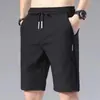 Calças Casuais Finas de Verão, Secagem Rápida, Calças Retas Largas, Shorts Esportivos Elásticos e Duráveis de Seda Gelada, Shorts com Cordão para Homens