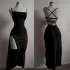 Transfronterizo Tk Aliexpress Europeo y Americano Sexy Sin Tirantes Espalda Descubierta Tirante Fenda Vestido Rojo Falda de Fiesta Verano para Mujer Venta al por Mayor