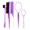 Traje de peluquería transfronterizo 5 piezas peine de cola puntiaguda de aguja de acero reflejos cepillo doble para cejas cepillo para bordes peine para el cabello aguja de tracción