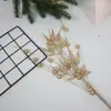 Hojas Decorativas Navideñas, Bayas con Purpurina Dorada, Arreglo para Fiesta, Serie Dorada con Purpurina, Plantas Artificiales, Cortes de Hierba Dorada