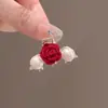 Pinza para el Cabello Pequeña Estilo Chino Rosa Roja para Mujeres, Pinza Lateral, Pinza para Flequillo, Pasador para Cabello Suelto, Pasador Floral de Año Nuevo, Pinza Pequeña