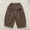 Traje de Otoño para Niña Camiseta a Rayas de Manga Larga Color Café Pantalones Bombachos Estilo Coreano Conjunto de Dos Piezas Transfronterizo