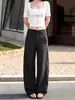 Pantalones de pierna ancha de alta gama en azul marino para mujer, nuevos pantalones rectos ajustados de cintura alta para primavera y otoño, pantalones casuales holgados elegantes