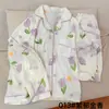 Conjunto de Pijama Feminino de Algodão Nuvem de Três Peças para Primavera e Verão, com Gola Reversível, Cardigã de Manga Curta, Shorts e Calça Comprida, Conjunto Casual para Casa para Meninas