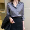 Camisa de Satín para Mujer 2026 Otoño Nueva Color Sólido Camisa Profesional Estilo Coreano Holgada Camisa de Dama Top de Moda