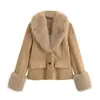 Fabricantes Mayoristas de Ropa para Mujer Transfronterizos Moda Popular Estilo Francés Retro Blazer de Ante con Cuello de Piel Desmontable