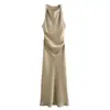 Para Comercio Exterior Transfronterizo Europeo y Americano Ropa de Mujer Aliexpress Más Vendido Verano Sencillo Multicolor Textura de Satén de Seda Vestido Midi