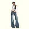 ¡Ootd del 25!|Jeans Lavados Azules Vintage para Primavera y Verano, Estilo Americano de Calle, de Tiro Bajo, Pierna Recta Holgada, de Largo hasta el Suelo