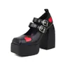 Nuevas hebillas de correa europeas y americanas zapatos de mujer plataforma tacones altos gruesos puntera cuadrada en forma de corazón zapatos de una sola capa 40-43 talla grande zapatos de comercio exterior