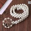 Cinturón decorativo fino con estampado de suéter y falda para mujer, con cadena de perlas elásticas, combina con todo.