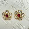 Brincos de flor de ameixa com banho de ouro real gravado antigo ocidental, com diamantes completos, temperamento fashion, agulha de prata 925