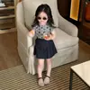 Conjunto para Niñas 2026 Nuevo Primavera y Verano Estilo Coreano Moda Top Estampado de Manga Corta y Falda de Lunares para Niñas Pequeñas