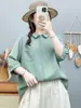 Camisa de gasa de algodón de doble capa de manga corta para mujer, exportación de verano de alta calidad, suave y agradable para la piel, algodón puro, top versátil de manga corta MHT