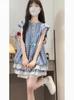 Vestido Infantil Verão 2025 Novo Estilo Saia Boneca Xadrez Infantil Saia Princesa com Manga Bufante