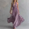 Nuevo Vestido Cruzado Europeo y Americano para Mujer, Sexy, Color Sólido, Cuello en V, Sin Mangas, Ceñido a la Cintura, Halter