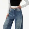 Jeans de Mezclilla Lavada Azules de Pierna Ancha Plisados para Mujer 2026 Primavera Nuevos Holgados con Caída Versátiles Rectos Largos hasta el Suelo
