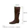 Botas Longas Plissadas Empilhadas Retro Aumento de Altura 6cm Femininas 2026 Novas Camurça Uso Bidirecional Botas de Cano Médio-Alto Botas Western Botas de Equitação