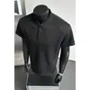 Camiseta de hombre estilo callejero americano con cuello Henry, top casual versátil de manga corta de moda para verano, polo de manga corta con cuello mao