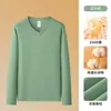 Camiseta Masculina de Manga Longa com Gola V, Dupla Face Escovada, Algodão Puro Pesado 310G + Núcleo Quente, Camada Base de Alto Padrão Outono/Inverno
